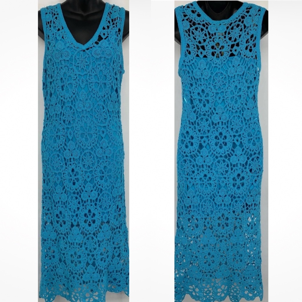 House of Harlow Womens Blue Crochet Lace Maxi Dress